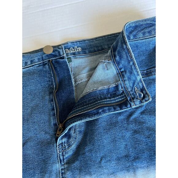 WILD FABLE Ombré Blue White  To Yellow Fade Stretch Denim Jean Mini Skirt Sz 16 - Picture 8 of 9